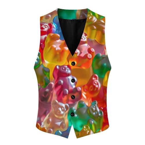 Colorful Gummy Bears Novelty Men's Suit Vest Casual Formal Dress Vests Business Waistcoat3