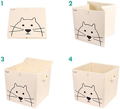 Foldable Toy Storage Box - Bedroom Bin Organizer Kids Nursery Cube Basket (Cat, beige)