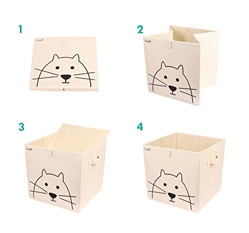 Foldable Toy Storage Box - Bedroom Bin Organizer Kids Nursery Cube Basket (Cat, beige)
