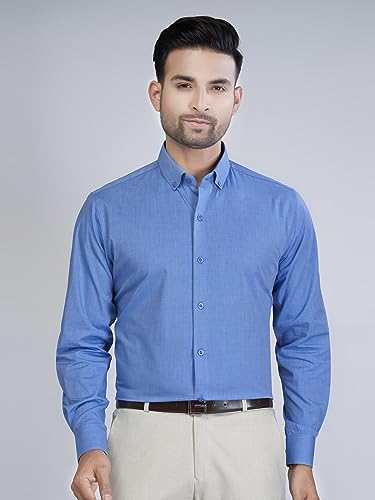 Image of Sorted Full Sleeve Formal Shirt for Men with Button-Down Collar | 100% Egyptian Giza Cotton | Solid Shirts for Men | Office Wear | Plain Weave | Slim Fit