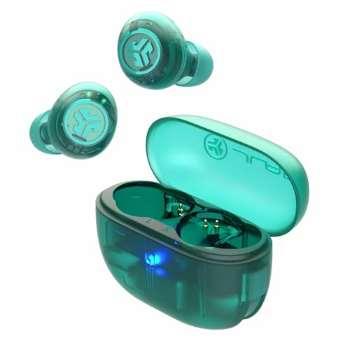 JLab Go Pop ANC Active Noise Cancelling Earbuds, Bluetooth Earphones, 24+ Hr Playtime Wireless Headphones, IP55 Sweat-Resistant In Ear Buds with Microphone & Multipoint, Transparent Teal