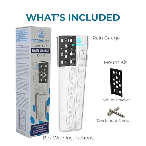 Outdoor Home Rain Gauge. Professional 6 Inch Capacity Aussie Made Heavy Duty Rain Measure Gauge. Reliable, Accurate Fence Or Post Mount Rain Gauge. Ideal Outdoor Tool For Garden, Yard & Farm.