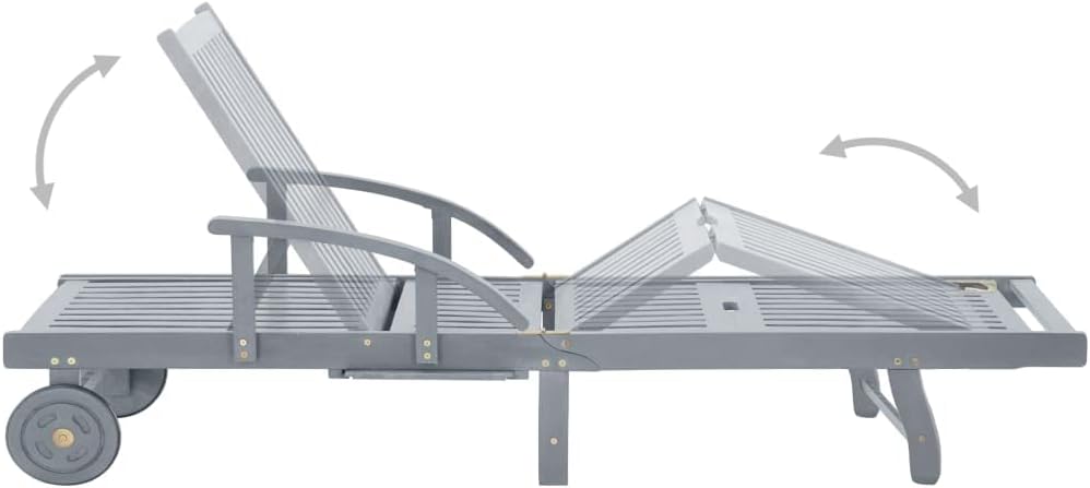 vidaXL Adjustable Acacia Wood Sun Lounger for Patio, Pool-Side, Garden and Outdoor - Balcony Reclining Chair with Backrest, Footrest, and Wheels - Gray Finish