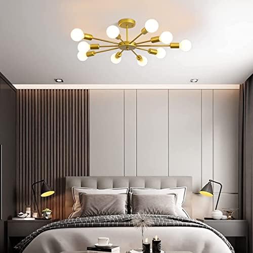 JIINOO Flush Mount Ceiling Light,Modern Gold Chandeliers,10-Light E27 Base Industrial Semi Ceiling Pendant Lights Fixture for Bedroom Living Room Kitchen Farmhouse Art Exhibition Hall