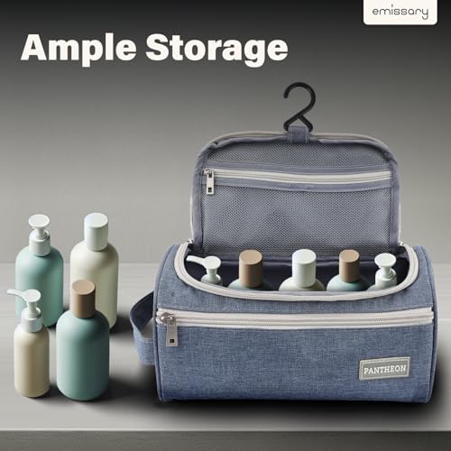 Image of Pantheon Men's Toiletry Bag - Travel Toiletry Bag Wash Bag Hanging Dopp Kit Shaving Kit for Bathroom Shower - Mens Travel Bag Hanging Toiletry Organizer Toiletry Kit for Traveling (Blue)