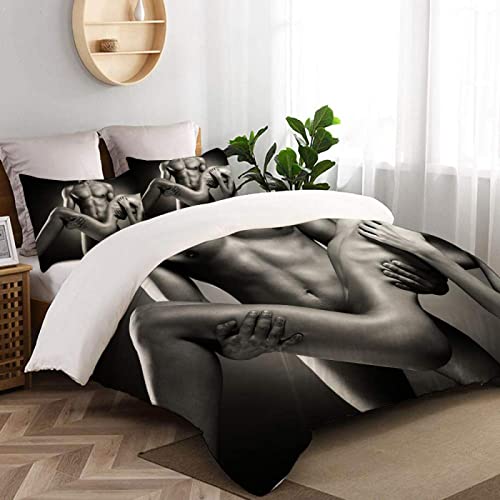 XYWJD Housse De Couette 240 X 260,Hommes Et Femmes Sexy 3D Parure De Lit 2 Personnes,Microfibre avec Fermeture Éclair 3 Pieces avec 2 Taie d'oreiller 65X65 Multicolor Cover