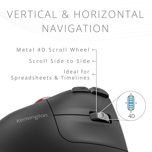 Image of Kensington TB675 Wireless Vertical Trackball Mouse, Ergonomic Design, Rechargeable - Black (K72171WWMY)