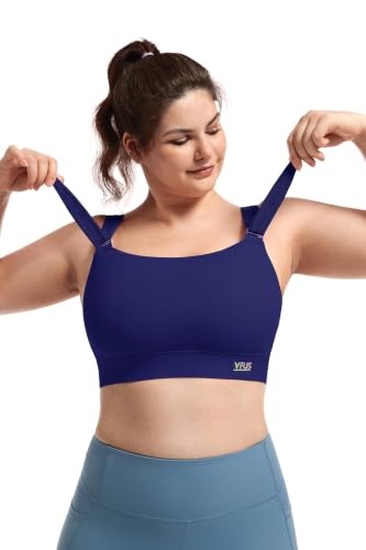 Image of Women's Sports Bra Wirefree Adjustable Medium-High Support Everyday Wear for Large Bust Plus Size with Removable Pads