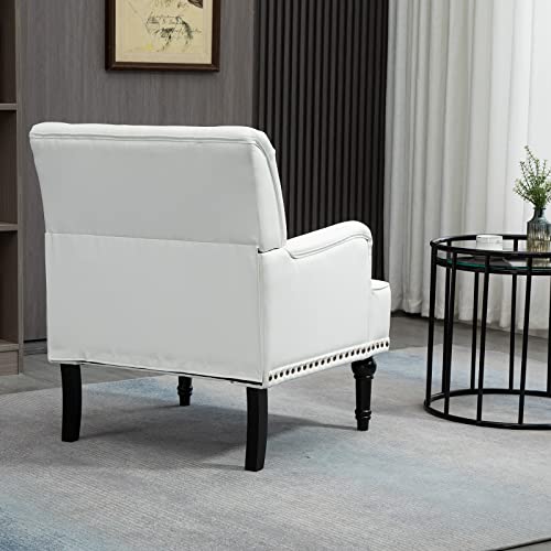 Mojay Mid-Century Pu Leather Accent Chair, Living Room Lounge Sofa Chair With Black Painted Rubber Wood Feet, Single Club Armchair With Rivet Trim For Bedroom Home Reception (White) #TOP6