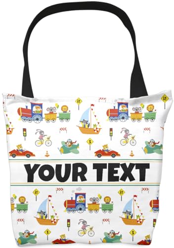 Bouncing Brick Designs Personalized Tote Bag - Vehicles, Custom Name/Text, Reusable w/Straps, Canvas Cloth Fabric, Customized Gift Idea, Birthday/Christmas/Holiday Present, 18x18