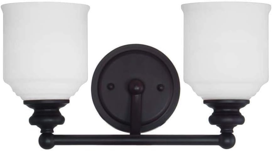 Modern Farmhouse Bathroom Vanity Light 2 Bulb with Frosted White Globes Finished in Antique Oil Rubbed Bronze