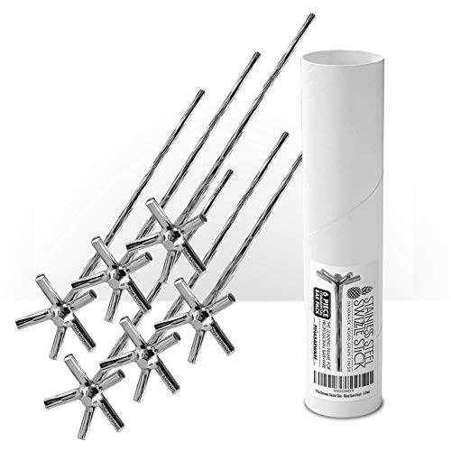 Piña Barware Swizzle Stick Stirrer - Stainless Steel with Handmade Wood-Grain Finish (6-Pack/Commercial Bar Pack)