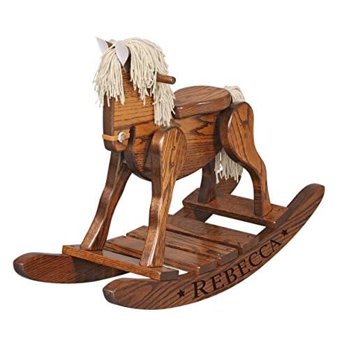 LifeSong Milestones Personalized Solid Oak Wooden Rocking Horse Cherry Toy for Toddlers Childrens and Kids Housewarming Nursery Gift Decorations Handcrafted in The USA Size: 34″ L x 11.5″ W x 24″ H.
