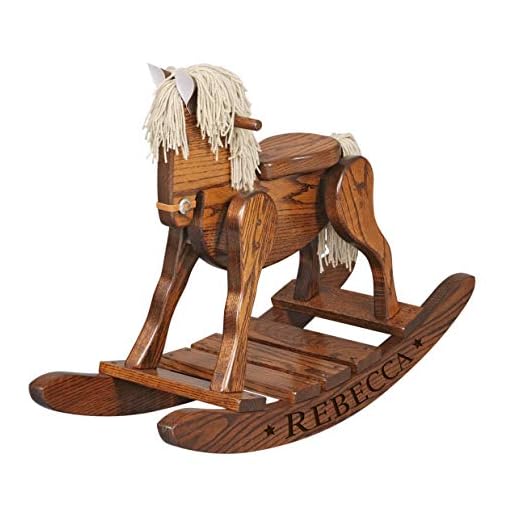 LifeSong Milestones Personalized Solid Oak Wooden Rocking Horse Cherry Toy for Toddlers Childrens and Kids Housewarming Nursery Gift Decorations Handcrafted in The USA Size: 34" L x 11.5" W x 24" H.