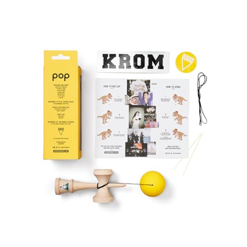 Image of KROM - Kendama Toy POP Yellow - High Wood Quality - Extra Strong - for Beginner and Pro - Gift Pack : Extra String + Stickers