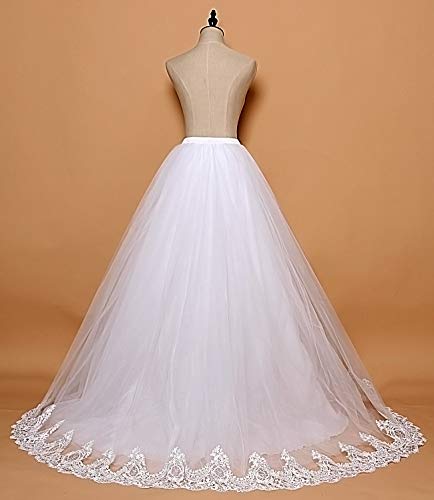 Women Wedding Long Maxi Lace Trim Puffy Tulle Skirt Floor Length with Long Train A Line High Waisted Overskirt for Prom Party4