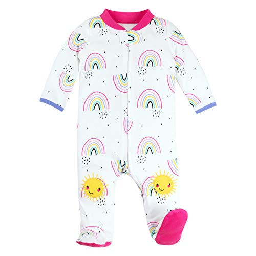 Lamaze Organic Baby baby girls 0-3 Months Pajama Set, Pink and White Rainbows, Months US