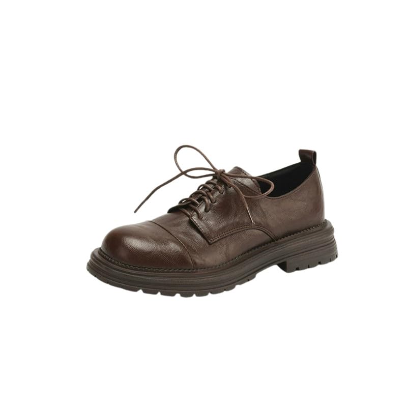 Women's Lace-Up Shoes Round Low Heel Shoes Solid Color Rubber Sole Footwear-image-0