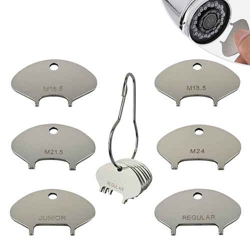 Upgraded 304 Stainless Steel Faucet Aerator Key Universal Fit for 6 Sizes (M16.5 M18.5 M21.5 M24 Junior Regular) Plug-in Aerators Faucet Accessories