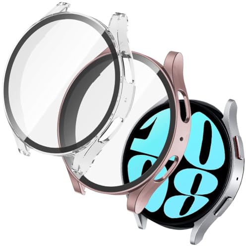 OFFCUP Case with Screen Protector for Samsung Galaxy Watch 6 40mm Overall Protective Cover Built-in Tempered Glass Film High Sensitivity 2 Pack (Black)