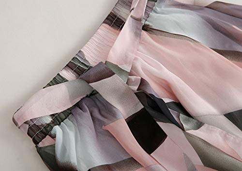 ebossy Women's Floral Print Elastic Waist Lightweight Flowy Chiffon Midi Flared Skirt4