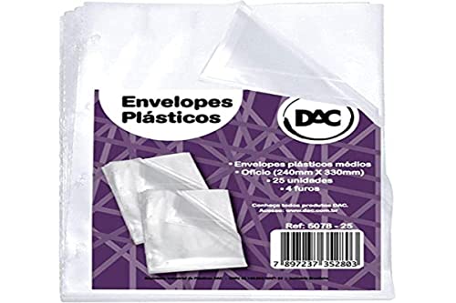 Blister 25 Envelope Médio com furos, DAC, Blister 25 Envelope Médio com furos 5078-25, Transparente