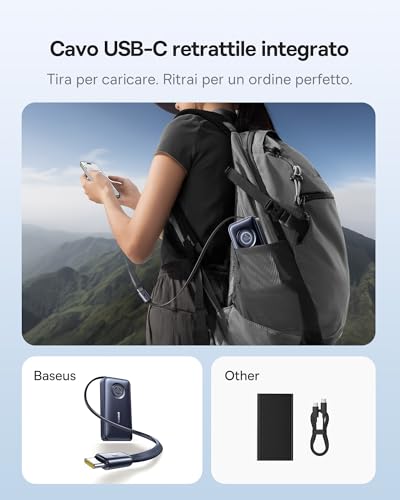 Baseus EnerCore Powerbank 20000mAh 67W Ricarica Rapida, con cavo 70cm USB-C integrato Retrattili, compatibile con iPhone 16/15 serie, iPad, MacBook, PC, Samsung e Altro - Immagine 4
