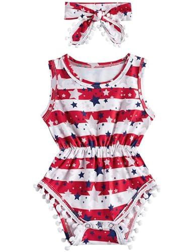 Image of UNICOMIDEA Baby Girl Romper with Headband 3D Print Sleeveless Outfit 0-24M | Newborn Girl Clothes 0-24M,3D Print,Pom-Pom Trim, Easy Diaper Snap,Infant Baby Gift,Machine Washable