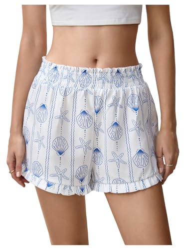 Image of MakeMeChic Women's Gingham Ruffle Lounge Shorts Elastic High Waist Pajamas Boxer Shorts