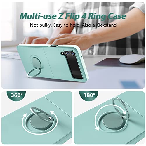 Oakxco Samsung Galaxy Z Flip 4 Case, Phone Case For Flip 4 5G With Ring Kickstand, Magnetic Ring Holder, Silicone Tpu Rubber Protective Shockproof Cover For Women Girl, Matte Grip Non-Slip, Mint #TOP2