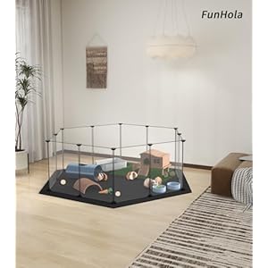 DIY Hexagon Pet Playpen with Waterproof Washable Mat, Small Animal Pen, Pet Fence Indoor, DIY Enclosure for Hamsters, Guinea Pig, 12 pcs panels (L – 49.6″ x 16.1″, Plastic)