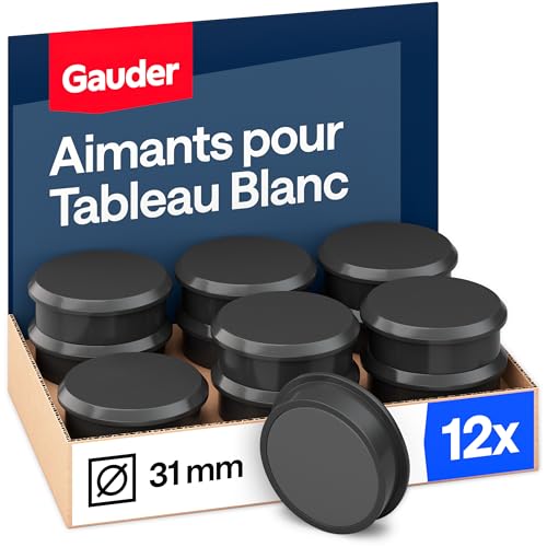 GAUDER - GAUDER Aimants Puissants - Aimants Ronds en Ferrite pour Tableau Magnétique, Réfrigérateur & Tableau Blanc - pour Bureau, Maison & École (31 x 10 mm - 12 pièces - Noir)
