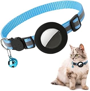 Airtag Cat Collar, Air tag Cat Collar with Bell and Safety Buckle in 3/8" Width, Reflective Collar with Waterproof Airtag Holder Compatible with Apple Airtag for Cat Dog Kitten Puppy (Blue)