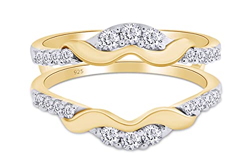 AFFY 1/3 Ct. Round Chevron Ring Guard Enhancer with Cubic Zirconia in 14K Yellow Gold Over Sterling Silver 0.33 Carat