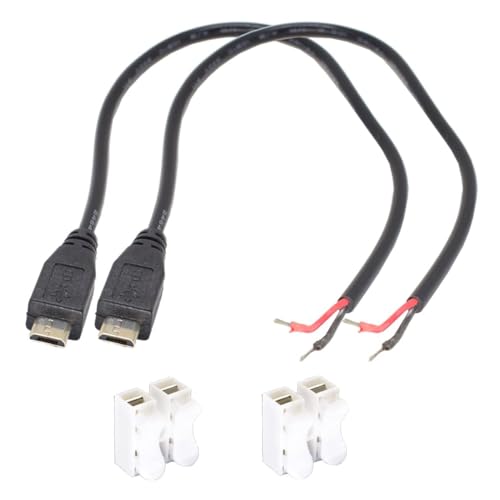 N//C 2pcs Micro USB Male Plug Cable 12inch 30cm 5V 3A 22AWG 2 Wires Power Pigtail Cable Cord DIY Black, 1 feet
