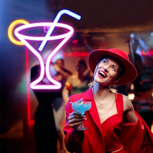 Image of Cocktail Neon Sign Neon Night Light Signs for Wall Decor Battery and USB Dual Powered Cocktails Night Lamp for Bar Club Bar Cart Decor Beautiful Neon Light Cool Neon Sign for Room Bar