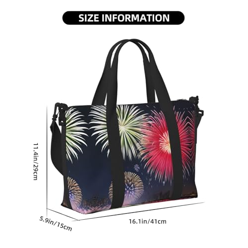 Splendid fireworks printing Hand Travel Bag Personal item bag women's handbag, travel large shoulder bag with zipper.3
