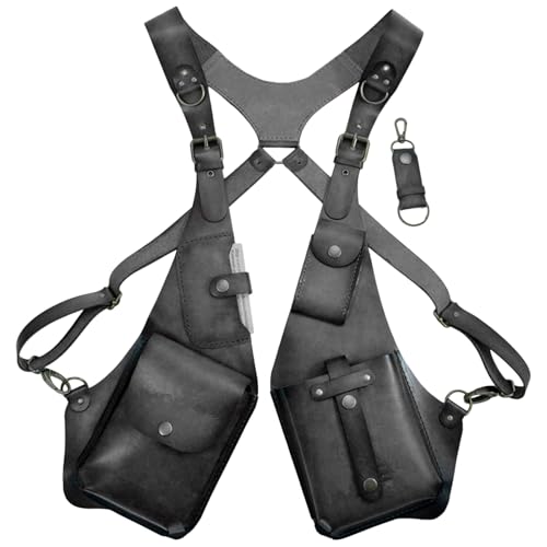 Arnés antirrobo de piel – Modelo hombre ajustable retro medieval, bolso bandolera debajo de las axilas, cartera con correa resistente, accesorio de seguridad práctico, elegante y funcional, Negro