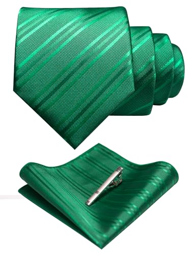 Image of RBOCOTT Silk Stripe Plaid Tie and Pocket Square with Tie Clip Sets for Men