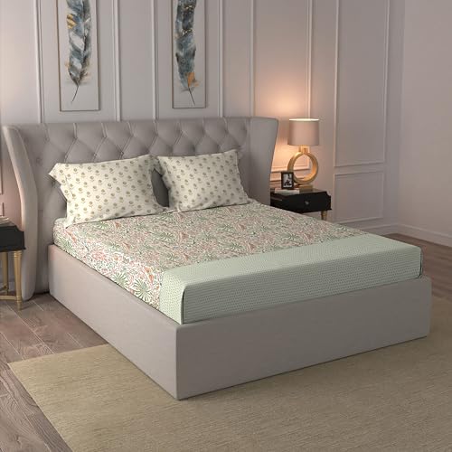 Image of Trident King Size Bedsheet Cotton | Road to Jaipur Collection | 100% Cotton Bedsheet for Double Bed Cotton | 1 King Size Bedsheet with 2 Pillow Covers | Super Soft | 210 Thread Count-Afreen Beige