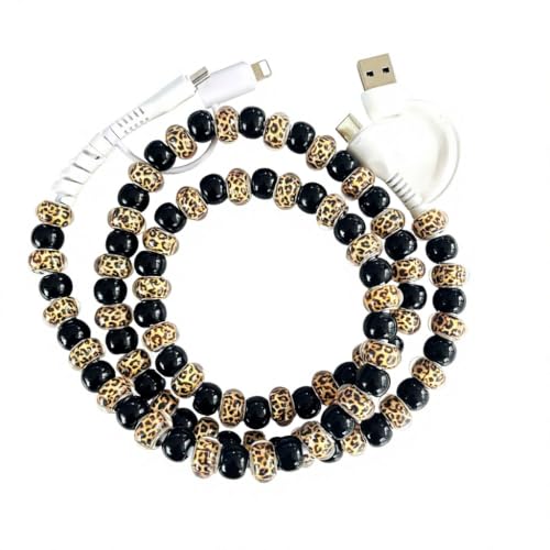 Compatible with iPhone 17 16 15 14 13 Pro Max and USB-C Devices for Gift, Beaded Multi USB Charging Cable, 4 in 1, 3.3FT, 66W Fast Charging (Leopard Black Mixed) image 2