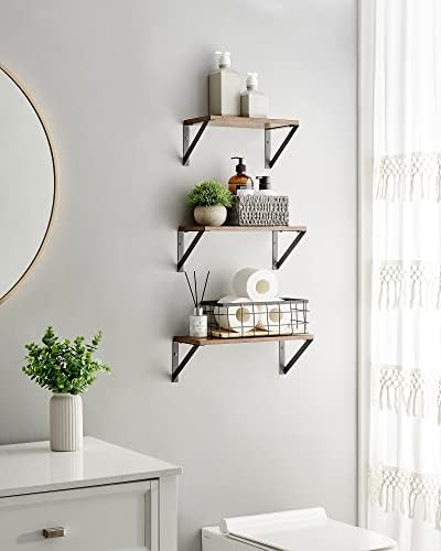 VASAGLE Set of 3 Wall Shelves, Floating Shelves, for Trinkets, Photo Frames, Spice Bottles, Toiletries, in the Living Room, Bedroom, Kitchen, Bathroom, Rustic Brown and Black LWS442B01