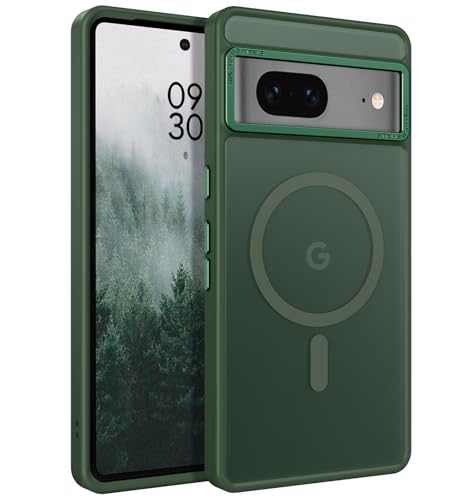 BENTOBEN Hülle für Google Pixel 7, Durchscheinende Matt Anti-Fingerabdruck Handyhülle Rückseite Dünn Stoßfest Schutzhülle mit Mag-Safe Magnetisch, Grün