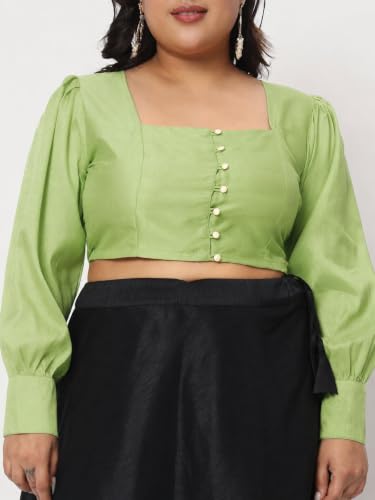 Image of studio rasa Women's Plus Size Chroma Button Down Crop Top for Wedding Festive Party