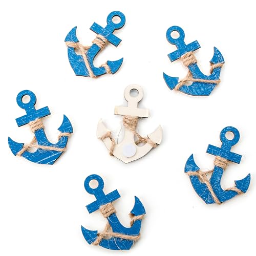 Decoración marina anclas de madera, Set de 6: pequeños anclajes decoración marinera, adornos marineros, decoración náutica mesa, decoracion baño marinero, verano, playa y mar, con adhesivo, 6 cm