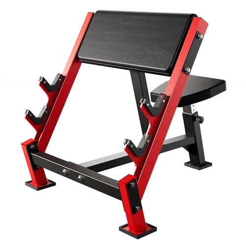 AOWINNOX Banco y máquina de entrenamiento para bíceps, tríceps y tríceps, para entrenamiento en casa, color negro y rojo