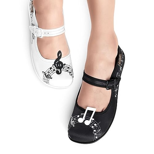 Image of Hot Chocolate Design Whimsical Women's Mary Jane Flats | Adjustable Buckle Strap, Round Closed Toe, Cushioned Insole, Vegan Textile, Lightweight All-Day Wear