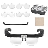 ZOOQUE Gafas de Lupa con luz,Lentes extraíbles Gafas Lupa con Luz Led 4 Lentes Intercambiables,1.5X-5X,para Leer, Soldar, Reparación de Joyería y Trabajo de Precisión