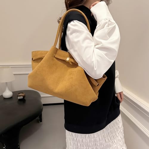 Makukke Faux Suede Tote Bag for Women, Hobo Handbag Women Vintage Shoulder Bag Purse for Work Office Travel2