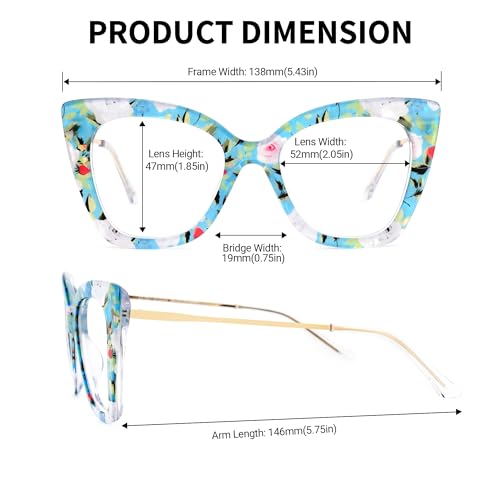 Image of Zeelool Cat Eye Blue Light Glasses for Women Chic Oversized Floral Eyeglasses Anti Blue Light Full Eyewear Glasses JGX674221-02B, Medium